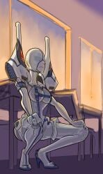 ass bodysuit bondage breasts covered_eyes female high_heels hood kill_la_kill kiryuuin_satsuki smooth_skin spread_legs squatting studentofrubber thick_thighs wide_hips