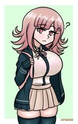 ? afimaki breasts danganronpa danganronpa_2:_goodbye_despair huge_breasts large_breasts nanami_chiaki straight_hair super_danganronpa_2 thick_thighs thighhighs thighs