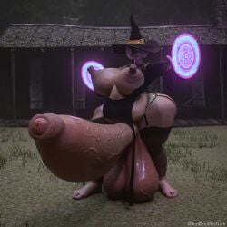 1futa 3d balls_bigger_than_head big_breasts chubby fat_ass foreskin futa_only futanari huge_belly huge_nipples hyper hyper_balls hyper_penis long_nipples nier:_automata renrenrew spell thick_thighs urethral_bulge wide_hips witch witch_costume witch_hat yorha_2b