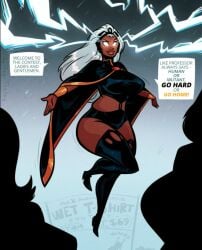 african_female big_breasts breasts dark-skinned_female dark_skin diadem dialogue english_dialogue female female_only fully_clothed hips hugotendaz legs lighting marvel marvel_comics mutant ororo_munroe smiley_face solo storm_(x-men) straight_hair superheroine thick thick_legs thick_thighs thighs tiara voluptuous voluptuous_female white_eyes white_hair wide_hips x-men