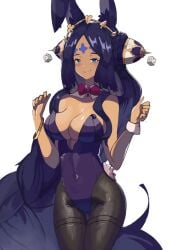 1girls bunny_ears bunny_girl bunnysuit cygames dark-skinned_female dark_skin dragalia_lost female_only highleg_leotard leotard nintendo smug solo verica