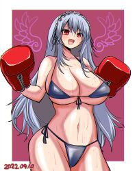 1girls big_breasts bikini boxing_gloves breasts dated eyebrows_visible_through_hair female female_only gloves itini-sanshi light-skinned_female light_skin long_hair looking_at_viewer open_mouth red_boxing_gloves red_eyes red_gloves rozen_maiden silver_hair solo suigintou sweat wide_hips