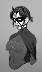 ball_gag batgirl batgirl_(cassandra_cain) batman_(series) black_and_white bondage cassandra_cain dc dc_comics gag gagging kidetic kusujinn orphan_(dc) superheroine