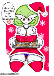 big_breasts breasts cookie female_gardevoir female_only gardevoir green_hair humanoid lactation merry_christmas milk pokémon_(species) pokemon pokemon_(species) pokemon_oras red_eyes