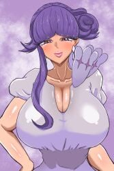 1girls alternate_breast_size big_breasts breasts busty cleavage curvaceous curvy curvy_body curvy_female curvy_figure female game_freak huge_breasts large_breasts nintendo pokemon pokemon_(game) pokemon_sv purple_hair tulip_(pokemon) u_na_765 voluptuous