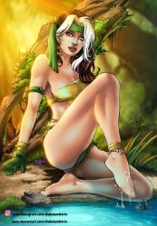 1girls anna_marie bikini brown_eyes brown_hair cedric_humbert deviantart_link diabolumberto ed_benes ed_benes_studio gloves headband jungle large_breasts marvel marvel_comics multicolored_hair rogue_(x-men) savage_land straight_hair thick_thighs voluptuous white_hair x-men