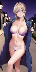 1girls ai_generated night open_bra stable_diffusion street violet_evergarden violet_evergarden_(character)