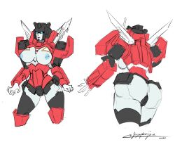 1girls areolae ass big_breasts blue_eyes breasts female female_focus female_only inferno nipple_piercing nipples robot robot_girl rule_63 sugarplumjinx transformers