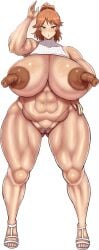 1girls female female_focus functionally_nude gigantic_breasts large_areolae light-skinned_female light_brown_eyes light_brown_hair long_nipples micro_thong milf mostly_nude mother muscle musclegut muscular_female original original_character ponkotsuu ponytail pubic_stubble shaved_crotch shaved_pussy solo thick_thighs transparent_background tummy veiny_breasts venus_body