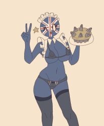 blue_body blue_skin cake clothing cocomooooochi countryhumans countryhumans_girl female fish no_pupils only_female simple simple_background united_kingdom_(countryhumans) white_eyes