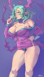 1girls atrene blue_eyes cleavage glasses green_hair oc original painted_nails panties pantyshot pointy_ears ultrabinou watermark wings