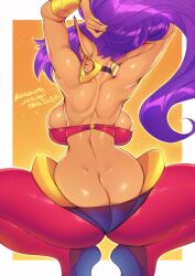 1girls ass ass_cleavage ass_focus backboob butt_crack dark-skinned_female dark_skin female female_only gofa onebutt_oneday_2023 perfect_body shantae shantae_(character) sideboob squatting tagme