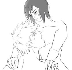 1boy1girl arm_support black_hair blush breast_sucking carrying eye_contact female hand_on_shoulder hatake_kakashi implied_penetration kadonn long_hair looking_at_another looking_at_partner looking_down looking_up male male/female male_with_female monochrome nakadashi naked naruto naruto_(classic) naruto_(series) naruto_shippuden nude oral shizune short_hair stand_and_carry_position standing upper_body white_hair