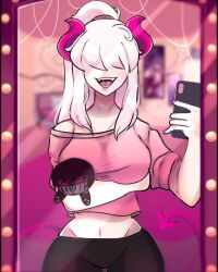 :3 animation_meme_community anny_(anny_perez) anny_perez anny_perez_oc demon demon_girl horn light_pink_hair long_hair pink pink_horn plushie room tagme youtube youtube_hispanic