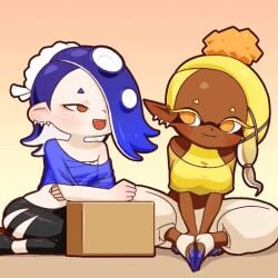 2girls alternate_breast_size animated bursting_breasts dark-skinned_female dark_skin deep_cut_(splatoon) female female_focus female_only frye_(splatoon) huge_breasts inkling large_breasts light-skinned_female light_skin manyakis multiple_girls nintendo octoling shiver_(splatoon) short_playtime small_breasts splatoon splatoon_3 tagme