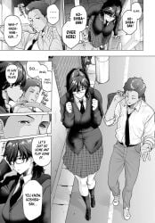 1boy1girl black_and_white comic dark-skinned_male dark_skin dialogue english_text etuzan_jakusui female glasses larger_male light-skinned_female light_skin male male/female manga school_uniform schoolgirl size_difference skirt smaller_male speech_bubble tall teenager text