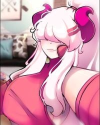 1girls animation_meme_community anny_(anny_perez) anny_perez anny_perez_oc big_breasts demon female horn light_pink_hair pink pink_horn youtube youtube_hispanic