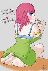 archer_(clash_of_clans) archer_(clash_royale) ass back_view blue_eyes blush blushing bra clash_(series) clash_of_clans clash_royale clothed clothed_female clothing darlingtaki dress dress_lift erect_penis fluids green_clothing juice light-skinned_female light_skin looking_at_viewer looking_back looking_back_at_viewer looking_pleasured no_panties penis penis_out pink_hair precum precum_drip profile provocative pussy pussy_juice smile smiling smiling_at_viewer vein veins veiny_penis wet_pussy