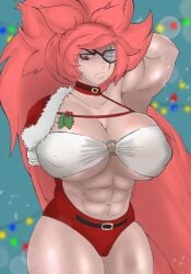 baiken big_areola big_breasts big_muscles bikini_top christmas christmas_clothing christmas_outfit guilty_gear guilty_gear_strive guilty_gear_xrd inverted_nipples lots_of_hair muscular muscular_arms muscular_female puffy_areola puffy_nipples red_eyes scar_across_eye six_pack toned_body toned_female