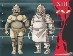 balls belly chart draite foreskin genitals half-orc height_chart humanoid male model_sheet moobs mummy_wrappings non-human orc orc_male overweight penis qr_code scar scars_all_over slightly_chubby solo tusks undead xviii_(draite)