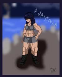 abs doctor_chapatin hand_on_hip hidden_eyes loose_socks muscular muscular_female original original_character small_breasts socks sports_bikini sports_bra thick_thighs tomboy