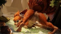 16:9 3d_(artwork) 4_fingers ano_delta anthro anus ass ass_up beach breasts brown_body brown_fur claws crossbow digital_media_(artwork) dota dota_2 eyelashes feet female fingers forest fur genitals hi_res hoodwink_(dota) jack-o'_pose looking_at_viewer looking_back lying mammal markings nude on_front on_log plant pose presenting presenting_pussy pussy raised_tail ranged_weapon rear_view river rodent sciurid seaside solo tail_markings tail_tuft tree tree_squirrel tuft video_games weapon white_body widescreen wood