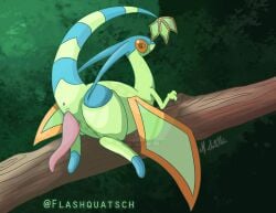 flashquatsch flygon generation_3_pokemon genitals green_body male markings nintendo orange_eyes penis pokémon_(species) pokemon pokemon_(species) shiny_flygon shiny_pokemon solo striped_markings striped_tail stripes tail_markings video_games wings