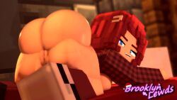 1girls 3d all_fours ass bed bedroom big_ass big_breasts blue_eyes bottomless breasts breasts_out brooklyn_(brooklynlewds) brooklynlewds bubble_butt clothing fat_ass female female_only flannel flannel_shirt huge_ass indoors large_ass looking_at_viewer looking_back mine-imator minecraft pussy red_hair shirt shoes smile socks solo thick_ass thick_thighs