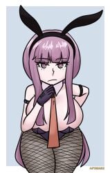 1girls afimaki breasts bunny_ears bunny_girl bunnysuit danganronpa danganronpa:_trigger_happy_havoc danganronpa_1 female female_only fishnet_legwear fishnets gloves huge_breasts kirigiri_kyouko large_breasts solo straight_hair