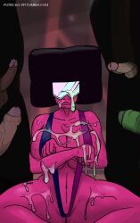 1girls 4boys afro after_sex big_ass big_breasts bikini cameltoe cum cum_on_body cum_on_breasts cum_on_face cumshot garnet_(steven_universe) gem_(species) glasses green_skin putricia steven_universe thick_thighs unseen_male_face