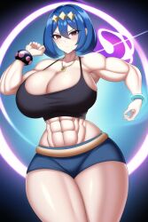 1girls abs absurd_res absurdres ai_generated angry armpits athletic athletic_female aura bare_arms bare_legs bare_midriff bare_shoulders bare_thighs biceps black_tank_top blue_hair blue_shorts blush bracelet breasts broad_shoulders cleavage deep_cleavage game_freak huge_breasts impossible_clothes impossible_shirt large_breasts looking_at_viewer massive_breasts midriff muscle muscles muscular muscular_arms muscular_female muscular_legs muscular_thighs nintendo obliques pixai pokemon pokemon_hgss psychic_powers red_eyes sabrina_(pokemon) short_shorts shorts sideboob spaghetti_strap spandex spandex_shorts stable_diffusion tank_top thick_arms thick_thighs thighs toned toned_body toned_female toned_stomach voluptuous voluptuous_female wide_hips