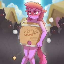 anthro anthrofied berry_punch_(mlp) blush bodily_fluids cold-blooded-twilight drooling equid equine friendship_is_magic genitals hair hasbro hi_res mammal my_little_pony pubes public purple_hair pussy saliva smooth_skin