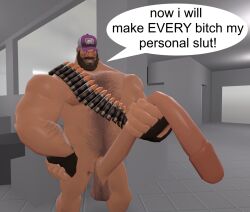 1boy 2022 3d 3d_(artwork) balls ballsack bandolier beard body_hair brown_beard brown_hair cap chest_hair cigar cigar_in_mouth dangling_testicles english english_text facial_hair garry's_mod garrysmod gloves gmod13 hat heavy_(team_fortress_2) heavy_weapons_guy holding_penis human long_penis looking_at_penis low_hanging_balls male male_nipples male_only male_pubic_hair muscle muscles muscular_human muscular_male no_penetration nude_human nude_male penis potassium_consumer_(artist) purple_cap purple_hat scrotum semi-erect smiling smiling_at_penis smooth_penis solo talking talking_to_self team_fortress team_fortress_2 testicles text text_bubble tf2 toony valve valve_(company) yaoi