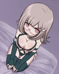 above_view barely_clothed barely_contained breasts cleavage danganronpa danganronpa_2:_goodbye_despair female_only gloves large_breasts muu_(mumumer) nanami_chiaki panties skimpy_clothes straight_hair super_danganronpa_2 thighhighs