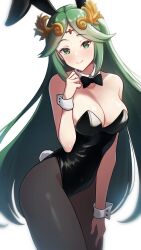 alternate_costume bangs bare_shoulders bowtie breasts bunny_ears bunnysuit fake_animal_ears female female_only fishnet_legwear fishnet_stockings green_hair kid_icarus kwrrrrrr leotard nintendo palutena pantyhose playboy_bunny solo tiara