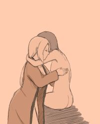 2girls age_difference ass black_and_white black_hair blonde_hair breasts closed_eyes embrace female female/female female_only haori hug kissing multiple_girls naruto naruto_(series) naruto_shippuden nipples older_female perky_breasts shizune sitting standing teacher_and_student tied_hair tsunade twintails younger_female yuri