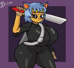 1girls big_breasts blue_hair cat_ears dezmine21 female female_only genderswap_(mtf) headband looking_at_viewer pori_(tails_gets_trolled) rule_63 sword tagme tails_gets_trolled