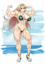 1girls abs big_breasts big_muscles big_thighs bikini blonde_hair bra breasts cleavage earrings eyebrows_visible_through_hair female female_only flexing heels high_heels hyper hyper_muscles light-skinned_female light_skin long_hair looking_at_viewer muscles muscular muscular_female mythra nintendo pale-skinned_female pale_skin panties solo swimsuit thick thick_hips thick_thighs tireimisu wide_hips xenoblade_(series) xenoblade_chronicles_2 yellow_eyes