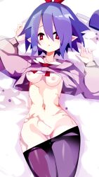 alternate_version_available bed breasts disgaea exposed_breasts exposed_pussy laying_down nanozenzen nippon_ichi_software no_bra no_panties pleinair pussy thighhighs undressed