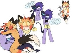 blush blush clothed color colored consensual demon_tail devil_tail dialogue furry furry_only orange_fur pleasured purple_fur purple_hair seducing seductive seductive_eyes seductive_look seductive_mouth seductive_smile shaking smiling smiling_at_viewer solar_qwq solarqwq talking talking_to_viewer