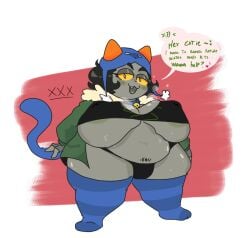 areolae black_hair catgirl chubby chubby_female collar errorplush female female_only gloves grey_skin grey_skin hat homestuck horns jacket nepeta_leijon panties pubic_hair short_hair shortstack speech_bubble stockings tail text tummy underboob yellow_eyes