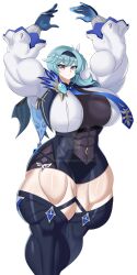 abs atz-zukin big_breasts big_muscles blue_hair eula_(genshin_impact) female female_only genshin_impact hyper hyper_muscles muscle muscular muscular_female