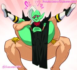 1boy 1girls 2022 alien alien/human alien_girl anal artist_name bottomless bottomless_footwear bottomless_skirt chickpea clothed_female_nude_male clothed_sex colored covered_penetration disney disney_channel faceless_male female female_focus green_skin heart hidden_sex implied_sex legs_up lord_dominator male male/female mohawk pleasure_face sex sex_under_clothes shoes sneakers straight thick_thighs thighs upskirt_sex wander_over_yonder