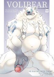 absurd_res anthro anthro_only balls bear blush bodily_fluids cover cum erection genital_fluids genitals hi_res humanoid league_of_legends looking_pleasured magazine_cover male mammal masturbation muscular muscular_male nipples pecs penis polar_bear riot_games saliva smile solo tattoo ursine vein veiny_penis video_games vinlom volibear