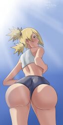 1girls ass ass_bigger_than_head big_ass blonde_hair bloomers blush boruto:_naruto_next_generations bottom_heavy buruma crop_top danieledevane dat_ass female female_only from_behind huge_ass large_ass looking_at_viewer looking_back mature mature_female milf naruto naruto_(series) presenting presenting_ass presenting_hindquarters quad_tails round_ass solo solo_focus sports_bra sunlight temari thick_ass tied_hair voluptuous workout_clothes