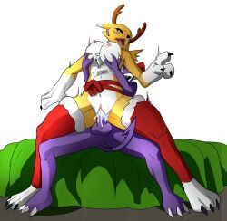 anthro bandai_namco big_breasts breast_grab breast_play breasts chair_position cum cum_in_pussy cum_inside digimon digimon_(species) digimon_tamers faceless_male female fox from_behind humanoid imp impmon male mostly_nude penetration penis reindeer_costume renamon reverse_cowgirl_position romantic_couple sex sitting swain_(artist) updated vaginal_penetration vixen