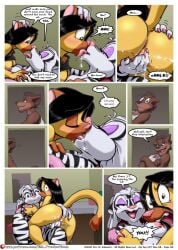 2019 4_fingers anal anal_fingering anthro anthro_on_anthro anus ass bathrobe black_hair bodily_fluids bottomless bottomless_anthro bottomless_female breasts brown_body brown_fur brown_hair butt_grab canid canine canis cathy_kitana clothed clothing comic crop_top dialogue dipstick_tail domestic_cat domestic_dog double_fingering english_text eric_schwartz felid feline felis female female/female finger_fuck fingering fingering_partner fingerless_(marking) fingers french_kissing fur genital_fluids genitals group hair hand_on_butt hi_res humanoid_hands hybrid interrupted jt_jackhammer kissing long_hair male mammal markings mephitid multicolored_body multicolored_fur nipples open_clothing open_mouth open_robe open_smile pantherine partially_clothed pink_clothing pink_nose pussy pussy_juice robe saliva salon sex shirt shirt_up signature skunk smile snout speech_bubble striped_body striped_fur stripes tail_markings tan_body tan_fur tank_top teeth text tiger tongue topwear trio two_tone_body two_tone_fur url vaginal_penetration walk-in webcomic white_body white_fur white_hair wide_eyed zig_zag