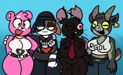 4girls anthro big_breasts breasts camille_(fortnite) cuddle_team_leader feline female fortnite furry furry_only lewdewott meow_skulls_(fortnite) pilgor_(goat_simulator) tagme thick_thighs