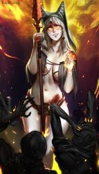 1girls bad_end big_breasts chaos_(elden_ring) cleavage elden_ring female female_only frenzied_flame fromsoftware headgear light-skinned_female light_skin lord_of_frenzied_flame magic magical_girl navel night_maiden ragecndy smile smiling_at_viewer spear staff tarnished weapon witch witch_hat