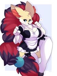 anthro anthrofied big_breasts braixen breasts clothed clothing female fur furry furry_only heart hi_res maid_outfit miikotorii nintendo pokémon_(species) pokemon pokemon_(species) solo tagme